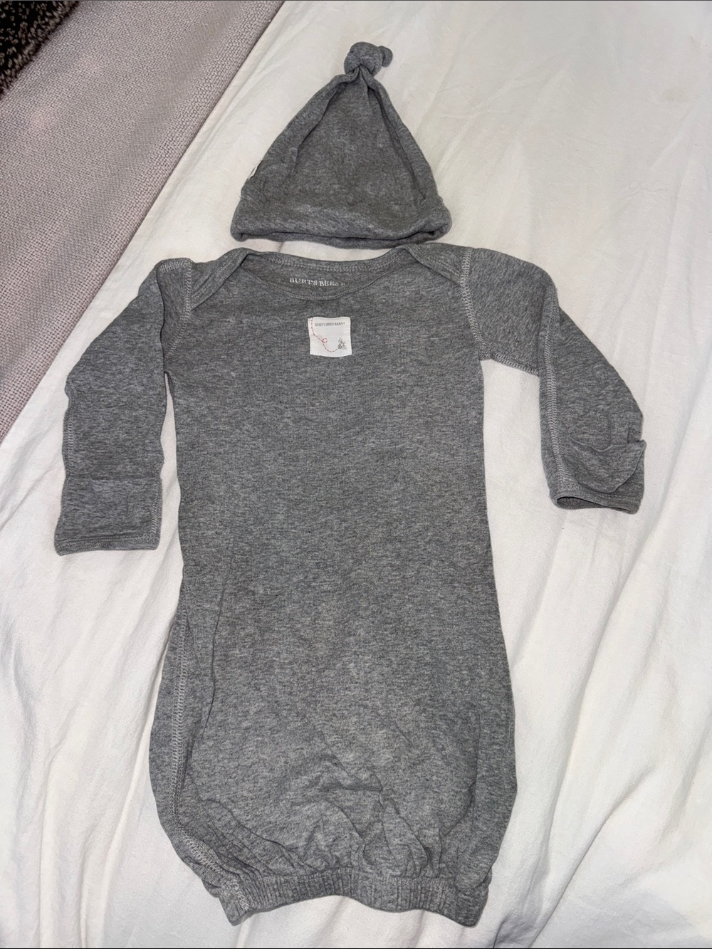 Burt's Bees Baby Heather Gray Infant Gown with Knot Hat